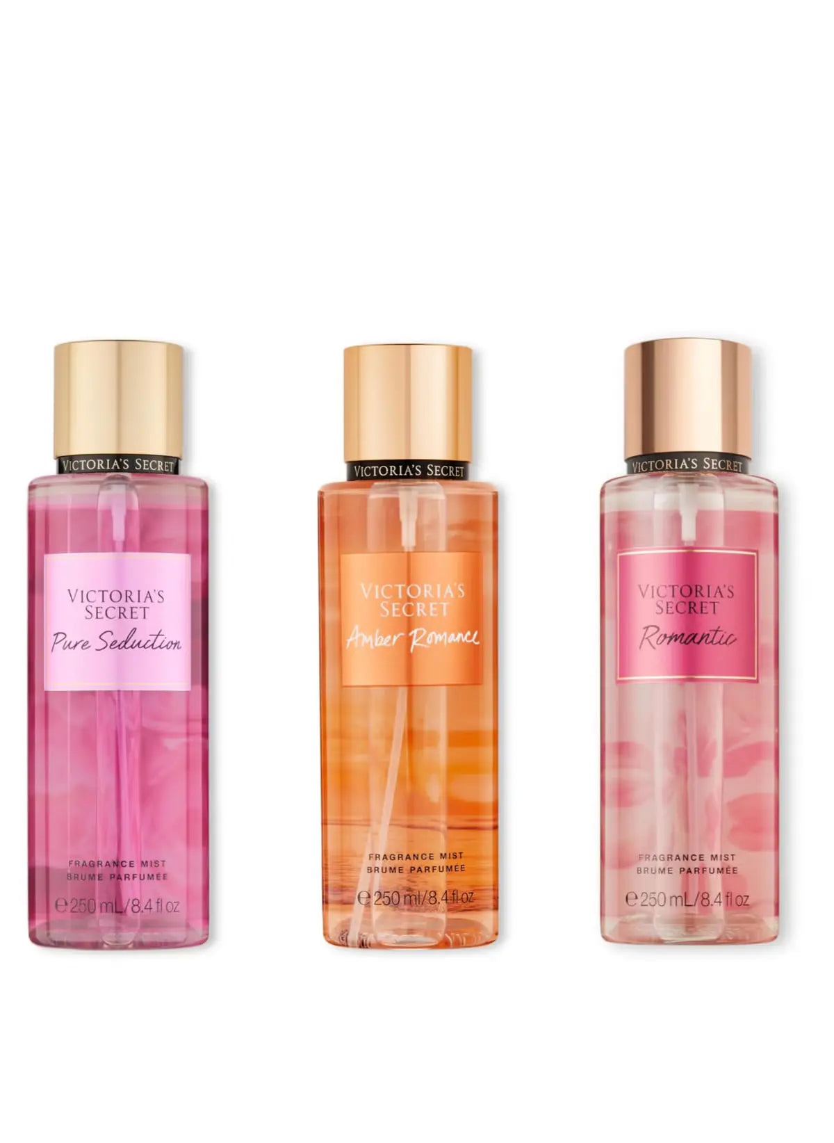 Victoria's Secret Pack of 3 Body Mist Pure Seduction + Bare Vanilla + Romantic 250ml Each
